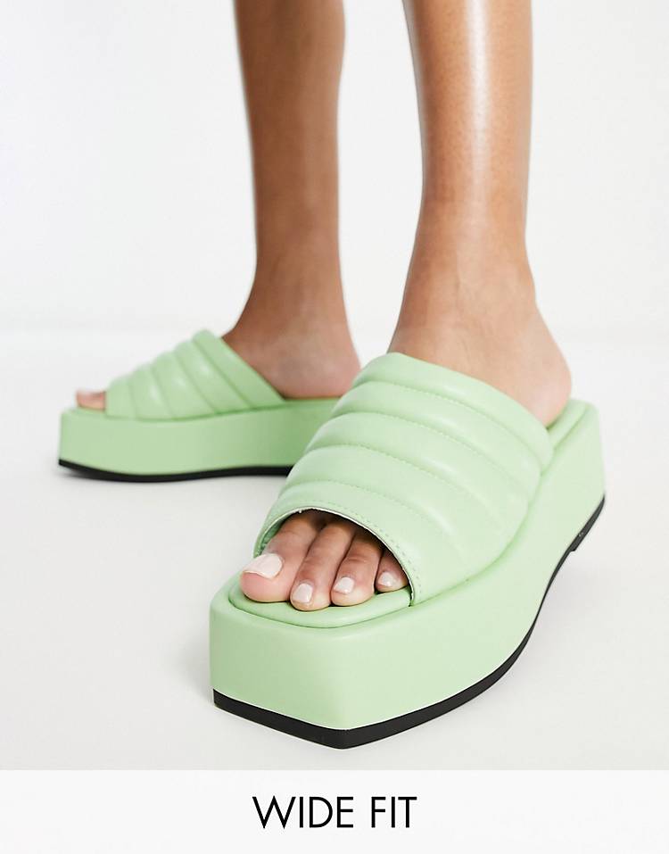 Simply Be Wide Fit quilted flatform sandals in green